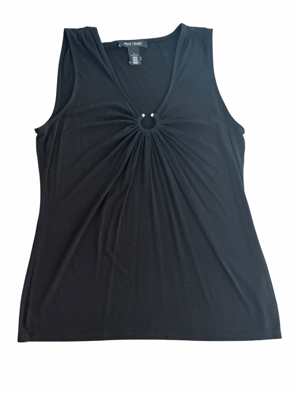 White House Black Market Black Sleeveless Twist-Front Jewel Top Small